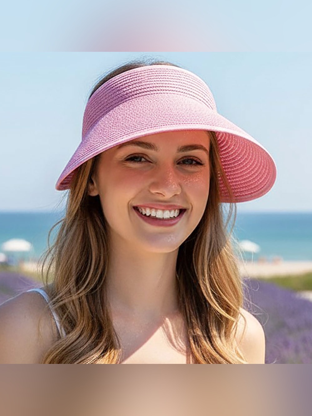 Pink Straw Sun Visor